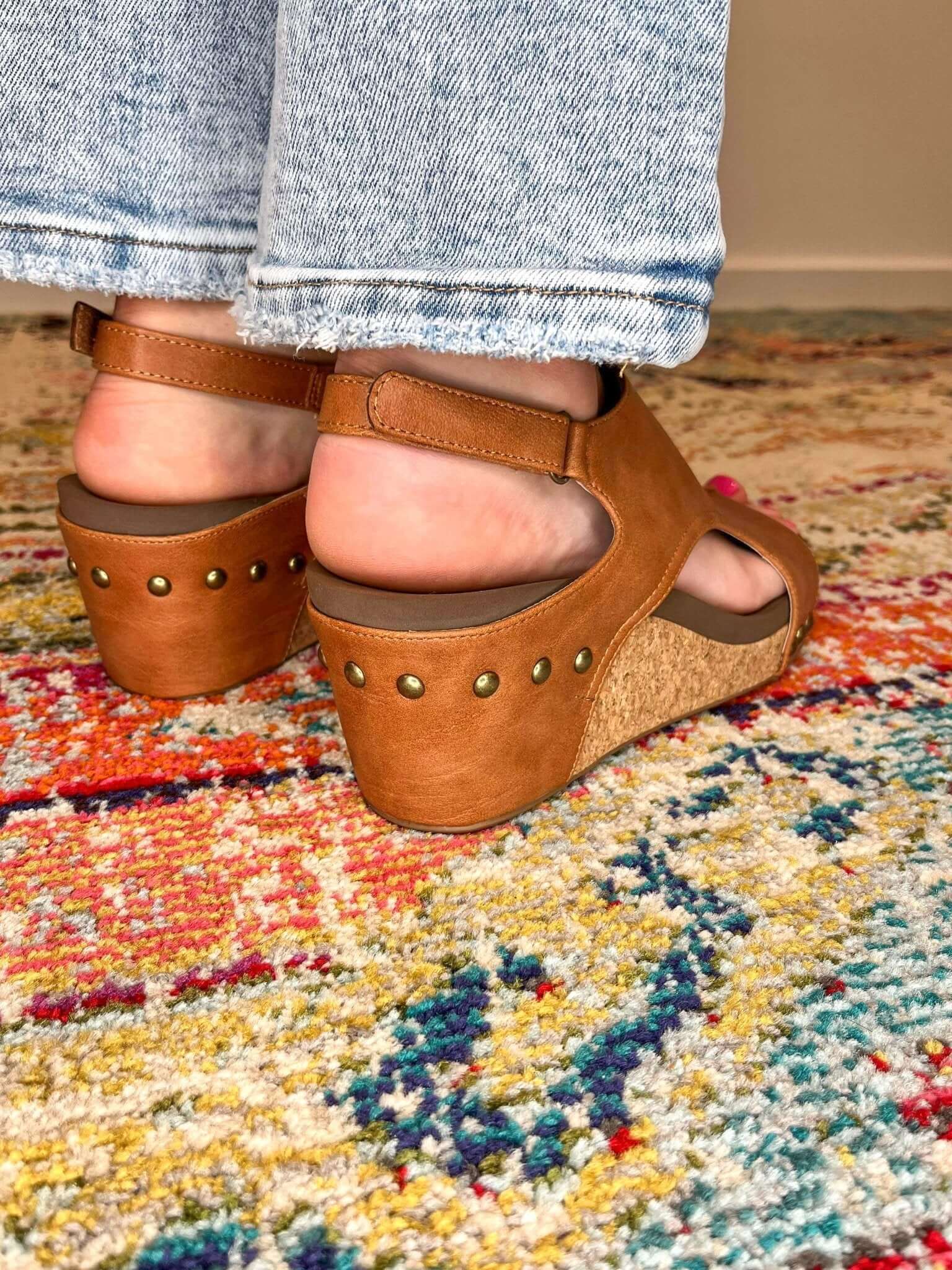 Carley Wedge Sandal - Cognac Smooth - Lavender Hills BeautyCorkys Footwear30-5316-CGSM-Q-6
