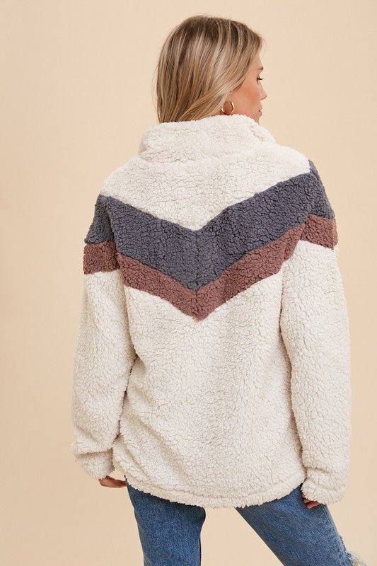Chevron Sherpa Zip Neck Pullover Sweatshirt - Lavender Hills BeautyHem & Thread30167JC-SHERPA
