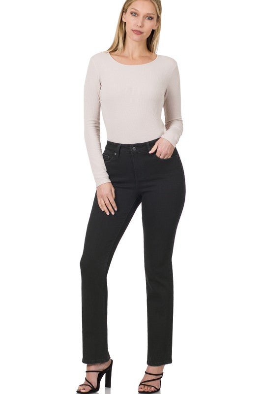 Classic Mid-Rise Straight Leg Black Jeans | Zenana - Lavender Hills BeautyZenanaDPP-1726BB