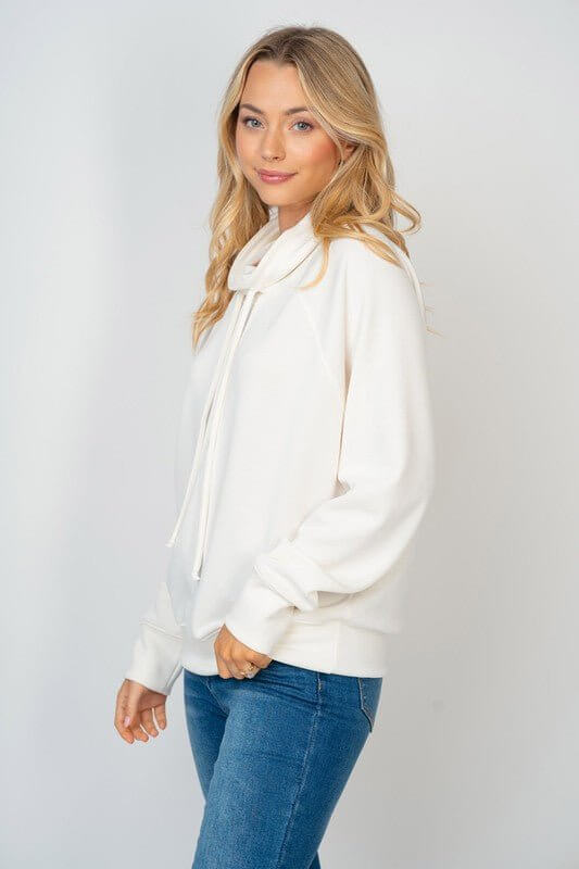 Cowl Neck Knit Long Sleeve Top - Lavender Hills BeautyWhite Birch