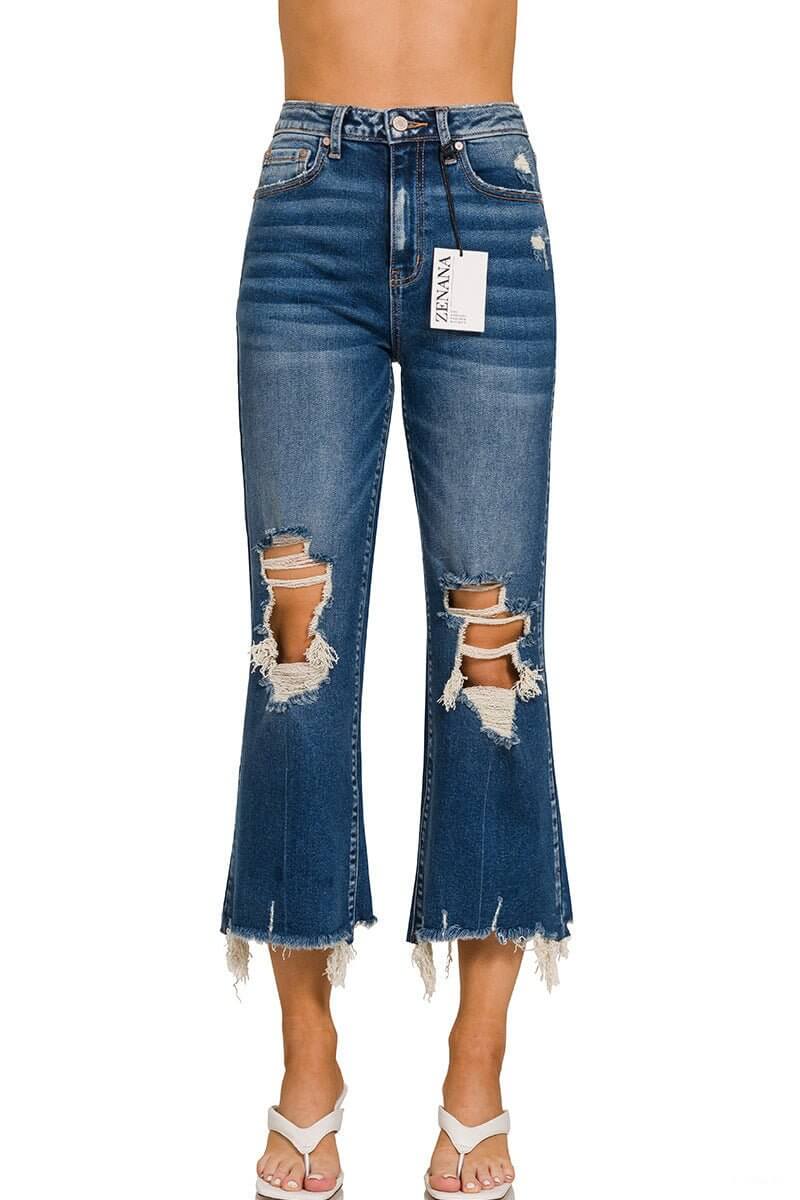 Geena Straight Distressed Raw Hem Cropped Jeans - Lavender Hills BeautyZenanaDTP-1642DD-25