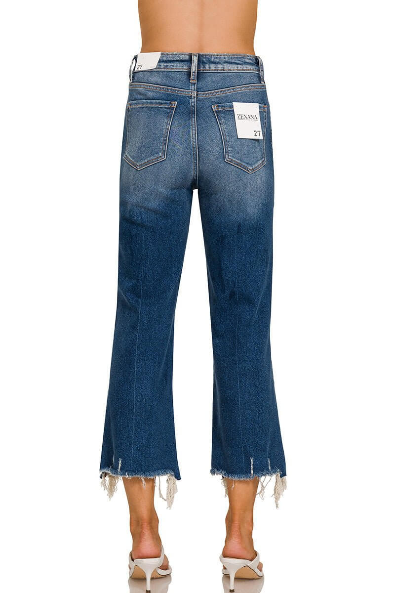 Geena Straight Distressed Raw Hem Cropped Jeans - Lavender Hills BeautyZenanaDTP-1642DD-25