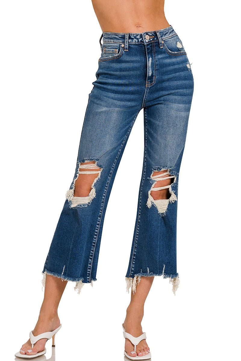 Geena Straight Distressed Raw Hem Cropped Jeans - Lavender Hills BeautyZenanaDTP-1642DD-25