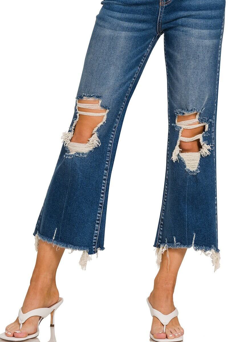 Geena Straight Distressed Raw Hem Cropped Jeans - Lavender Hills BeautyZenanaDTP-1642DD-25