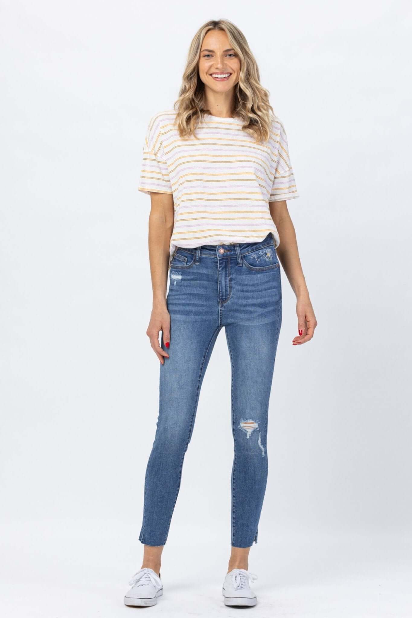 Dandelion Embroidery High Rise Skinny Jeans | Judy Blue | 88415 - Lavender Hills BeautyJudy Blue88415REG-MD-1(25)