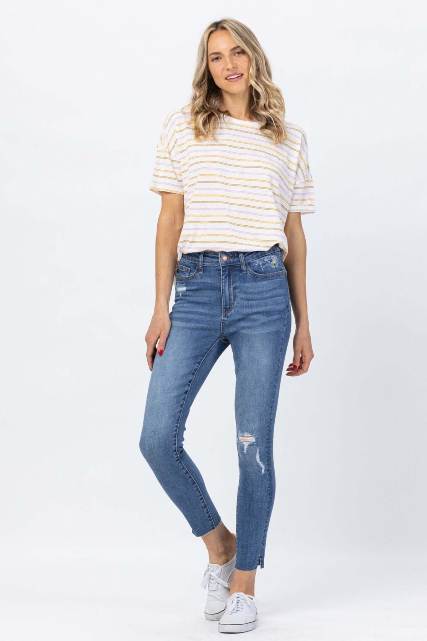 Dandelion Embroidery High Rise Skinny Jeans | Judy Blue | 88415 - Lavender Hills BeautyJudy Blue88415REG-MD-1(25)