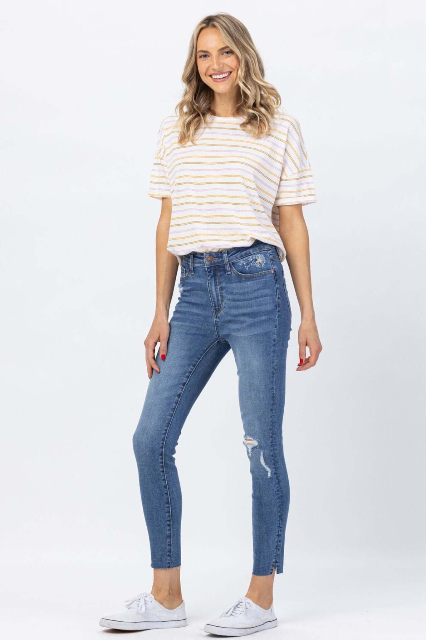 Dandelion Embroidery High Rise Skinny Jeans | Judy Blue | 88415 - Lavender Hills BeautyJudy Blue88415REG-MD-1(25)