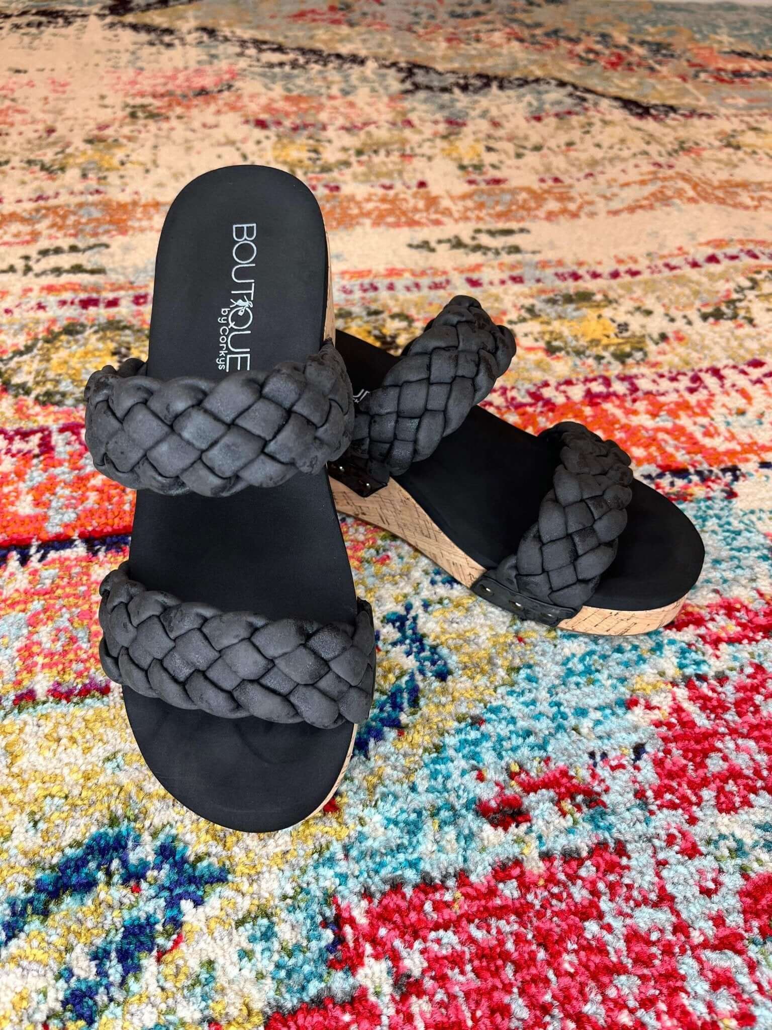 Delightful Braided Wedge Sandal - Black Metallic - Lavender Hills BeautyCorkys Footwear41-0110-BKME-Q-6