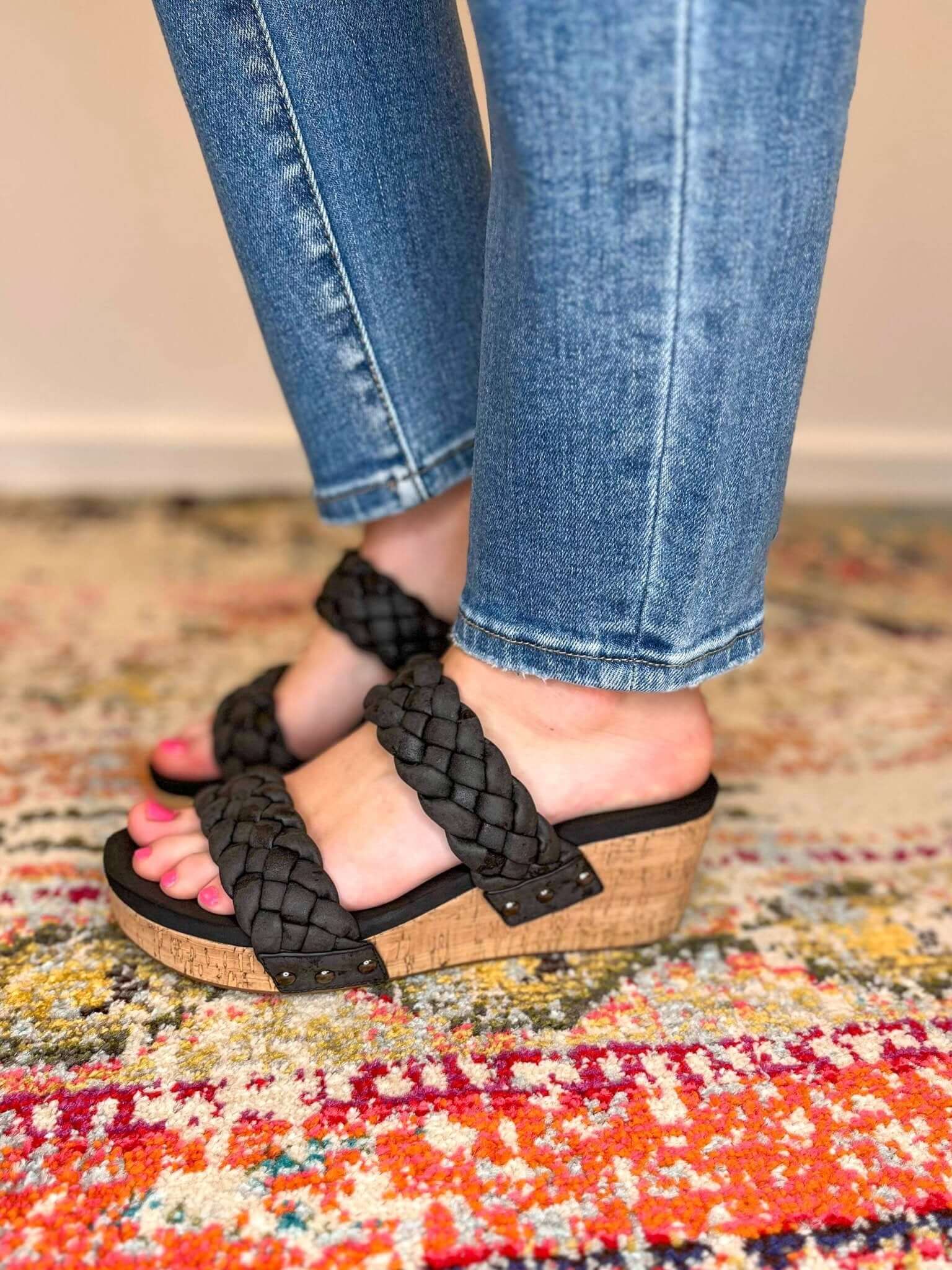 Delightful Braided Wedge Sandal - Black Metallic - Lavender Hills BeautyCorkys Footwear41-0110-BKME-Q-6