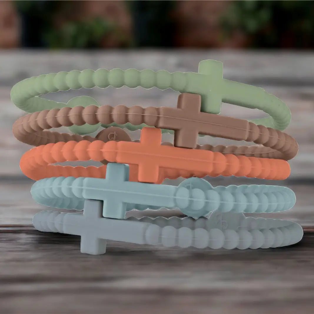 Cross Beaded Silicone Bracelets Set of 5 - Earth Tones - Lavender Hills BeautyLavender Hills BeautyP8561S