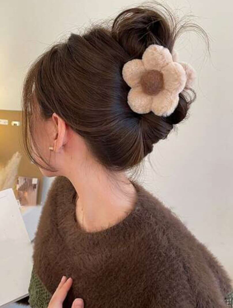 Faux Fur Flower Hair Claw Clip - Lavender Hills BeautyLavender Hills Beautysc2310076695137277