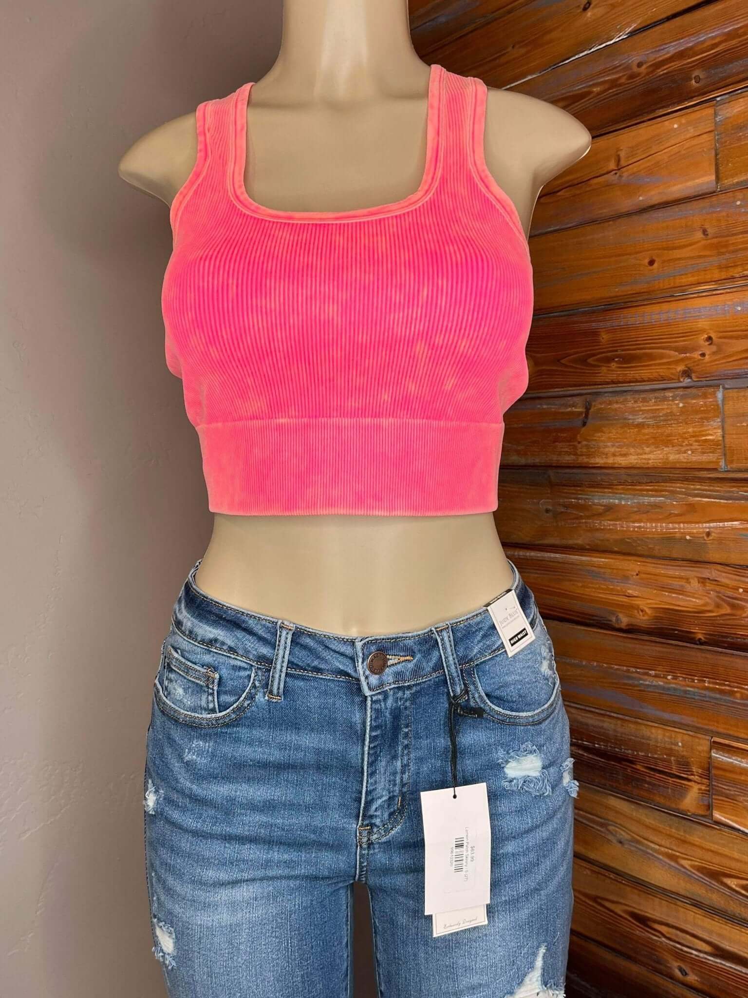 Flirty Plus Brami Cropped Tank Top - Coral Fuchsia - Lavender Hills BeautyZenanaNTW-6138X-CORAL