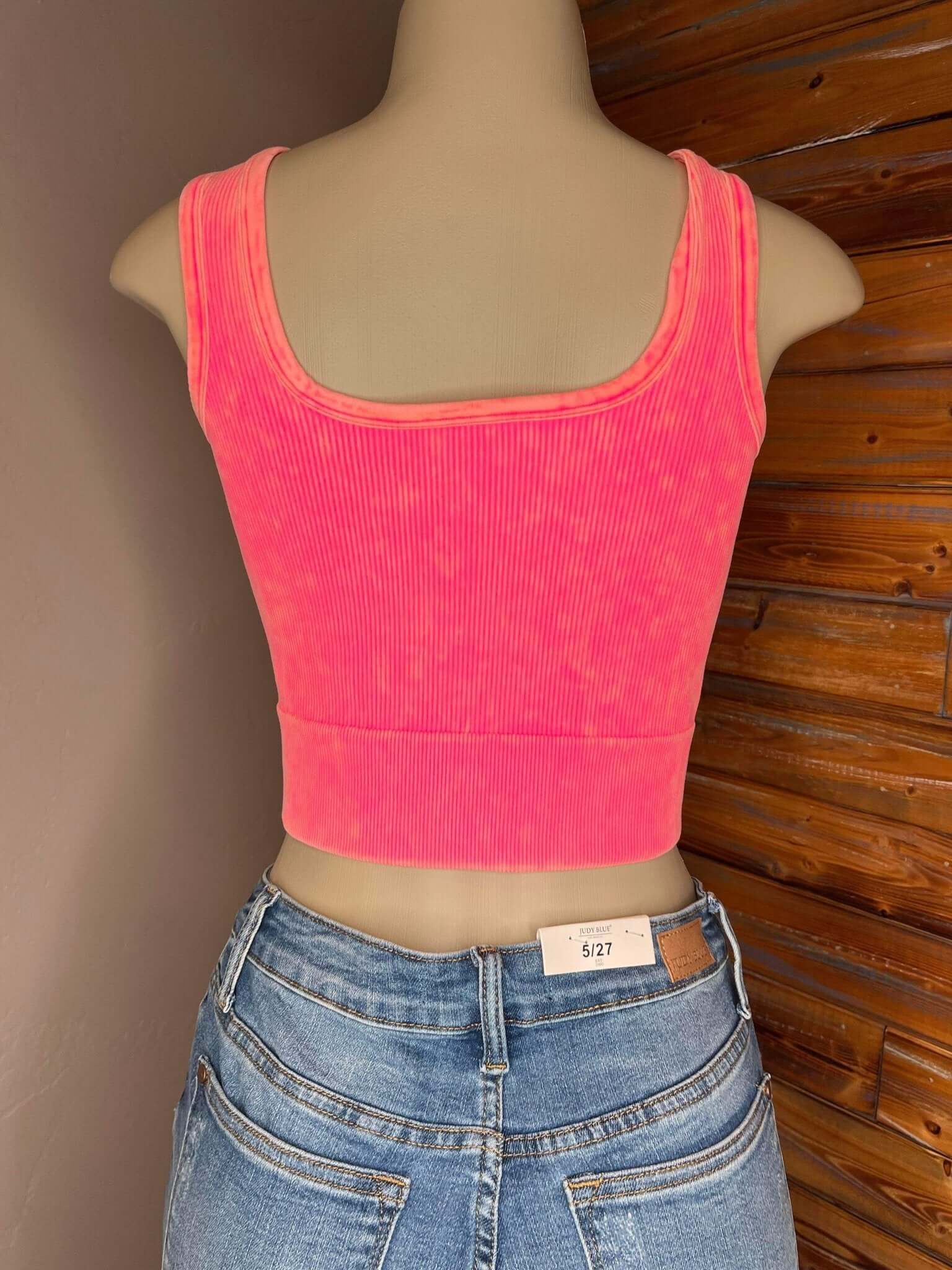 Flirty Plus Brami Cropped Tank Top - Coral Fuchsia - Lavender Hills BeautyZenanaNTW-6138X-CORAL