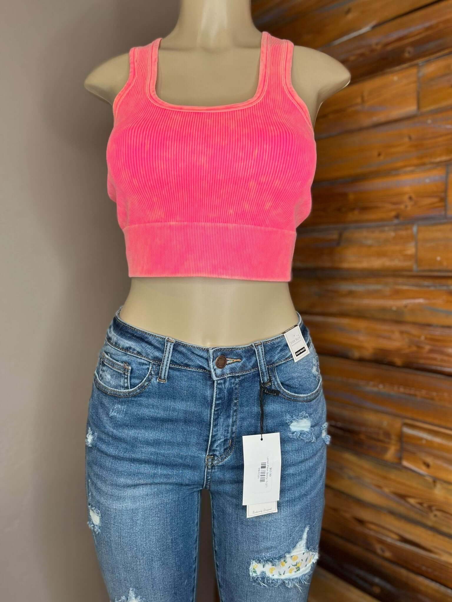 Flirty Plus Brami Cropped Tank Top - Coral Fuchsia - Lavender Hills BeautyZenanaNTW-6138X-CORAL