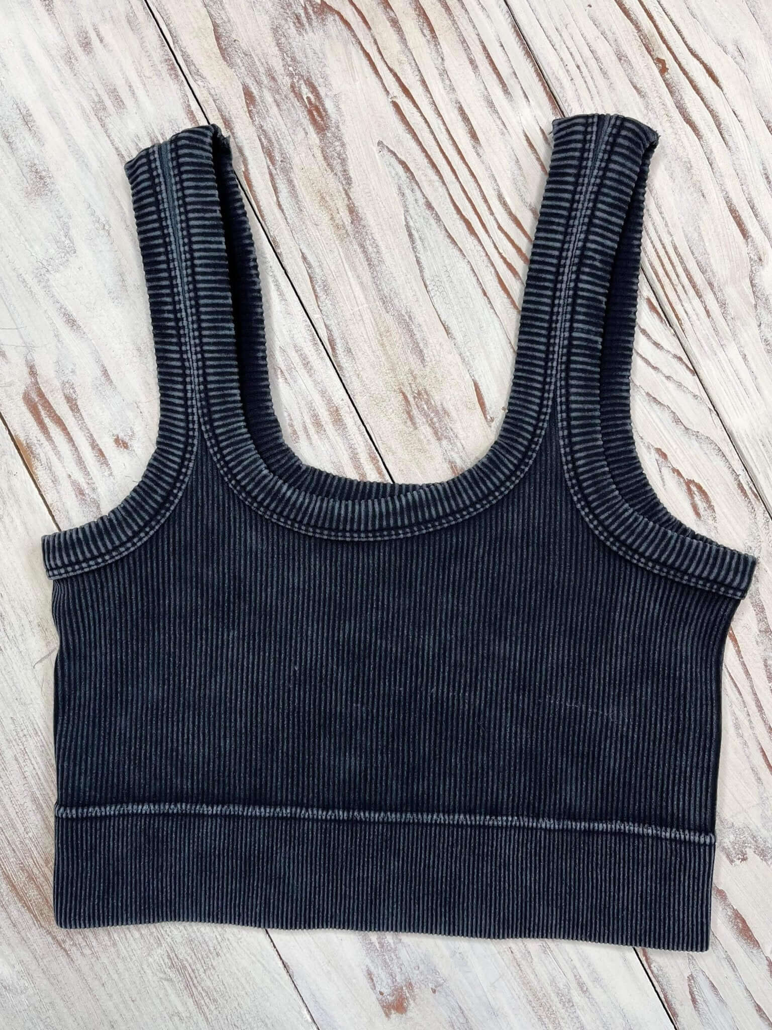 Flirty Square Neck Brami Cropped Tank Top - Ash Black - Lavender Hills BeautyZenanaNTW-6138A