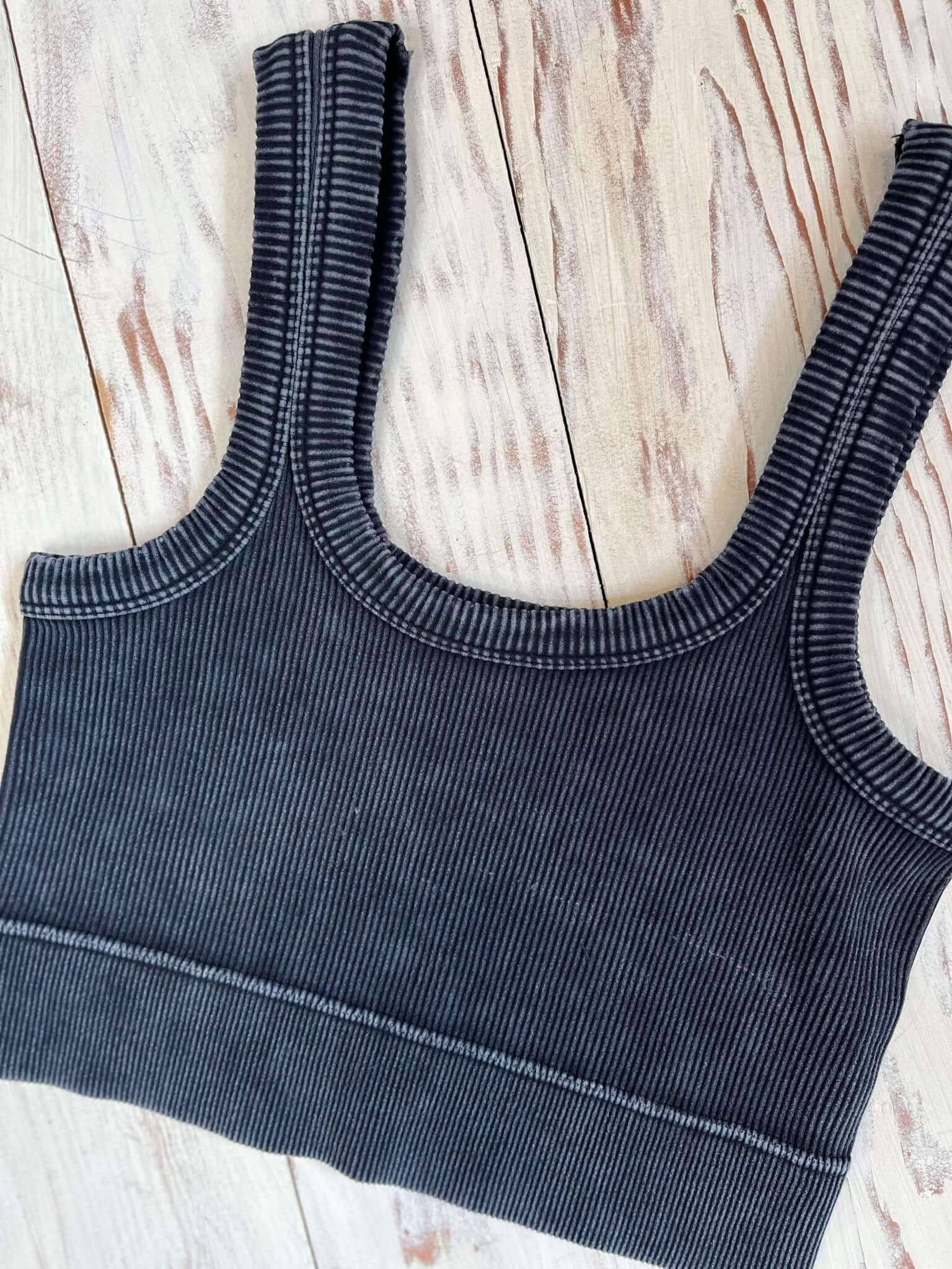 Flirty Square Neck Brami Cropped Tank Top - Ash Black - Lavender Hills BeautyZenanaNTW-6138A