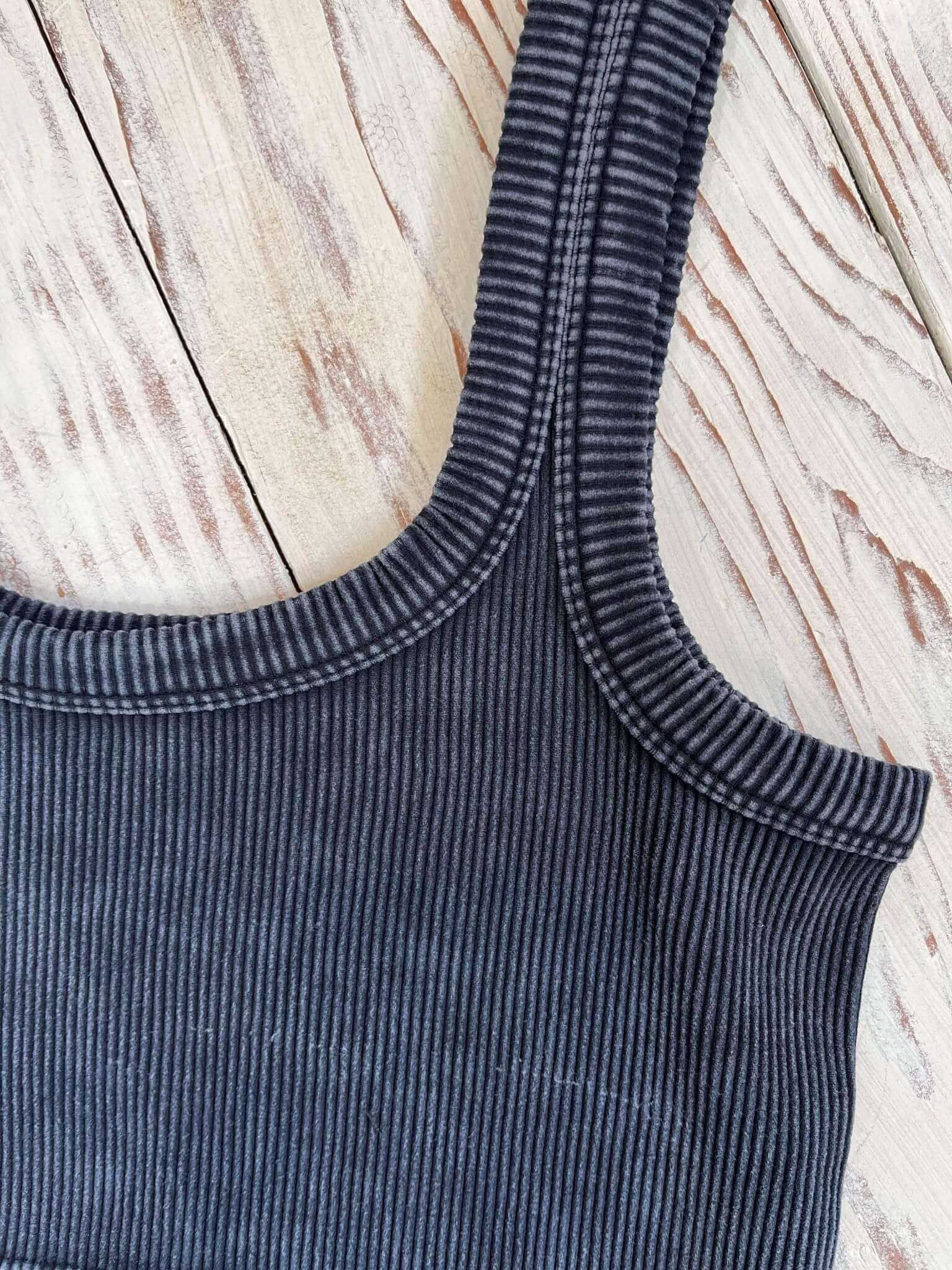 Flirty Square Neck Brami Cropped Tank Top - Ash Black - Lavender Hills BeautyZenanaNTW-6138A