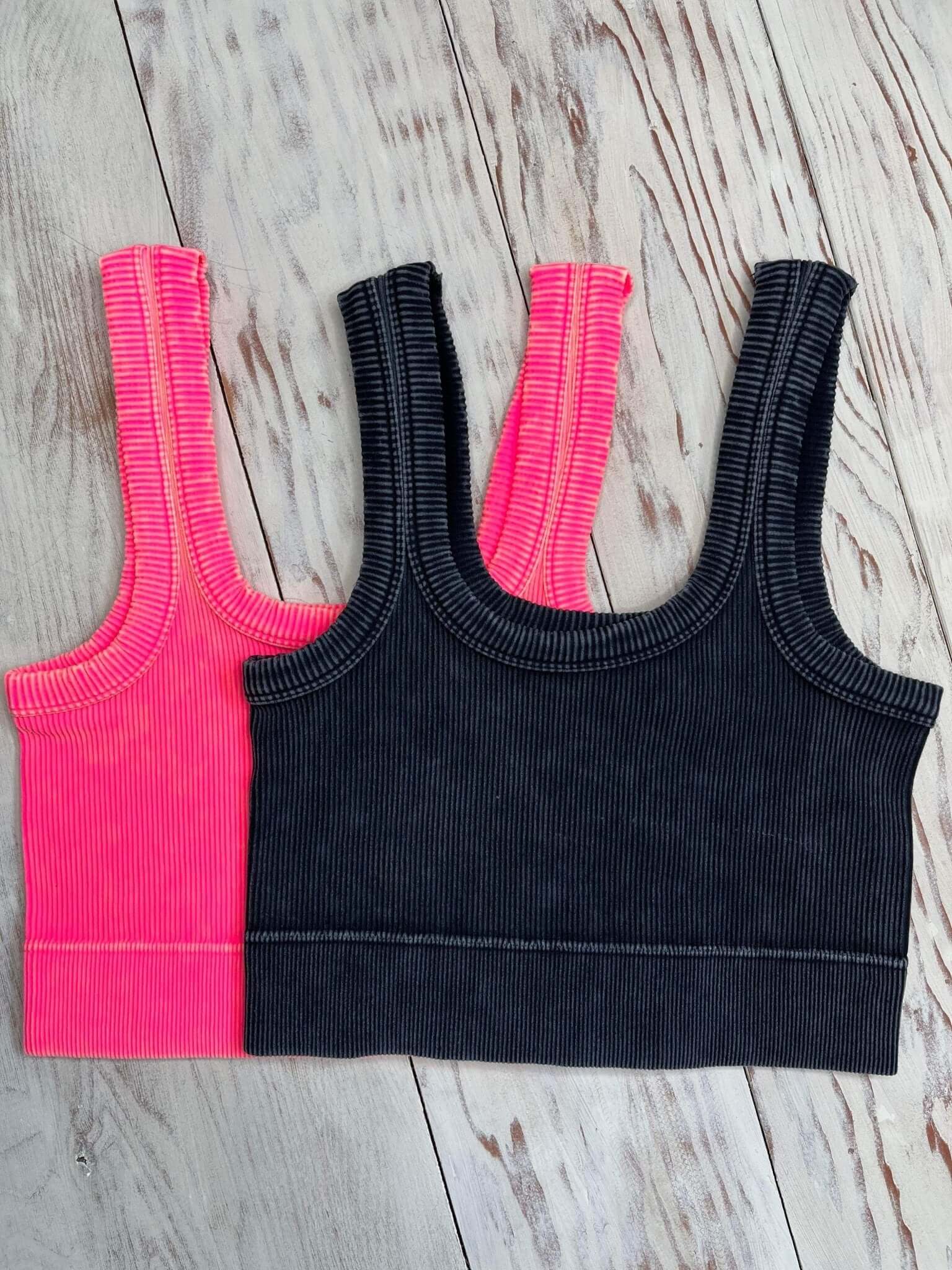 Flirty Square Neck Brami Cropped Tank Top - Coral Fuchsia - Lavender Hills BeautyZenana