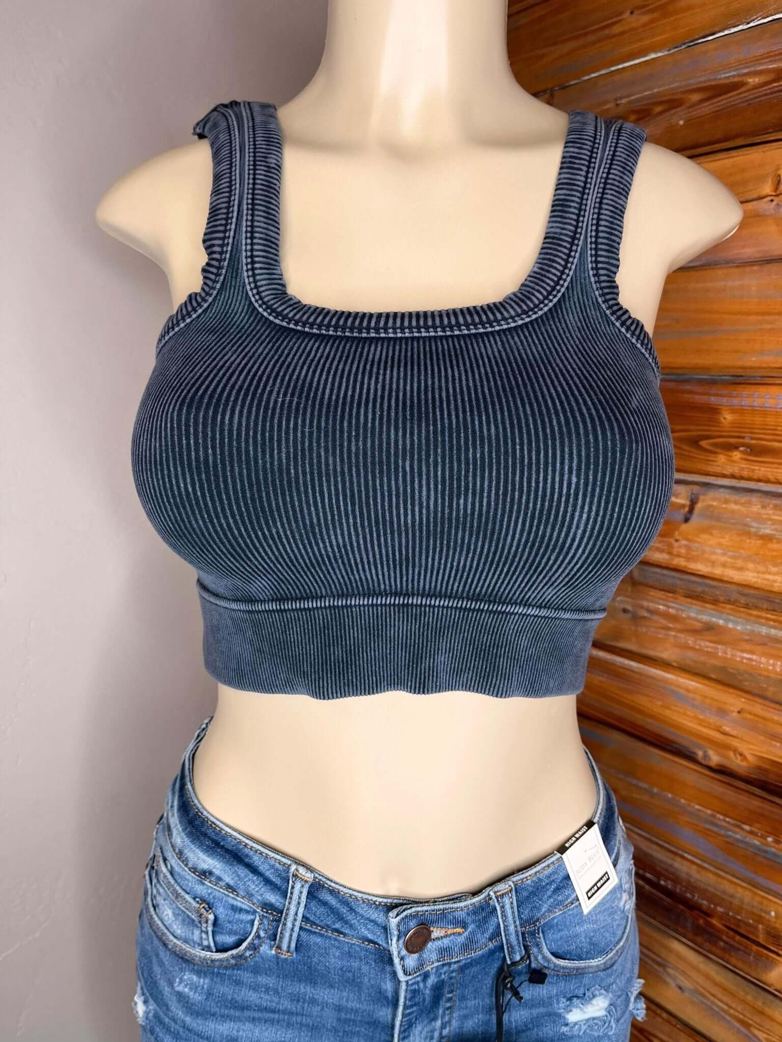 Flirty Square Neck Brami Cropped Tank Top - Ash Black - Lavender Hills BeautyZenanaNTW-6138A