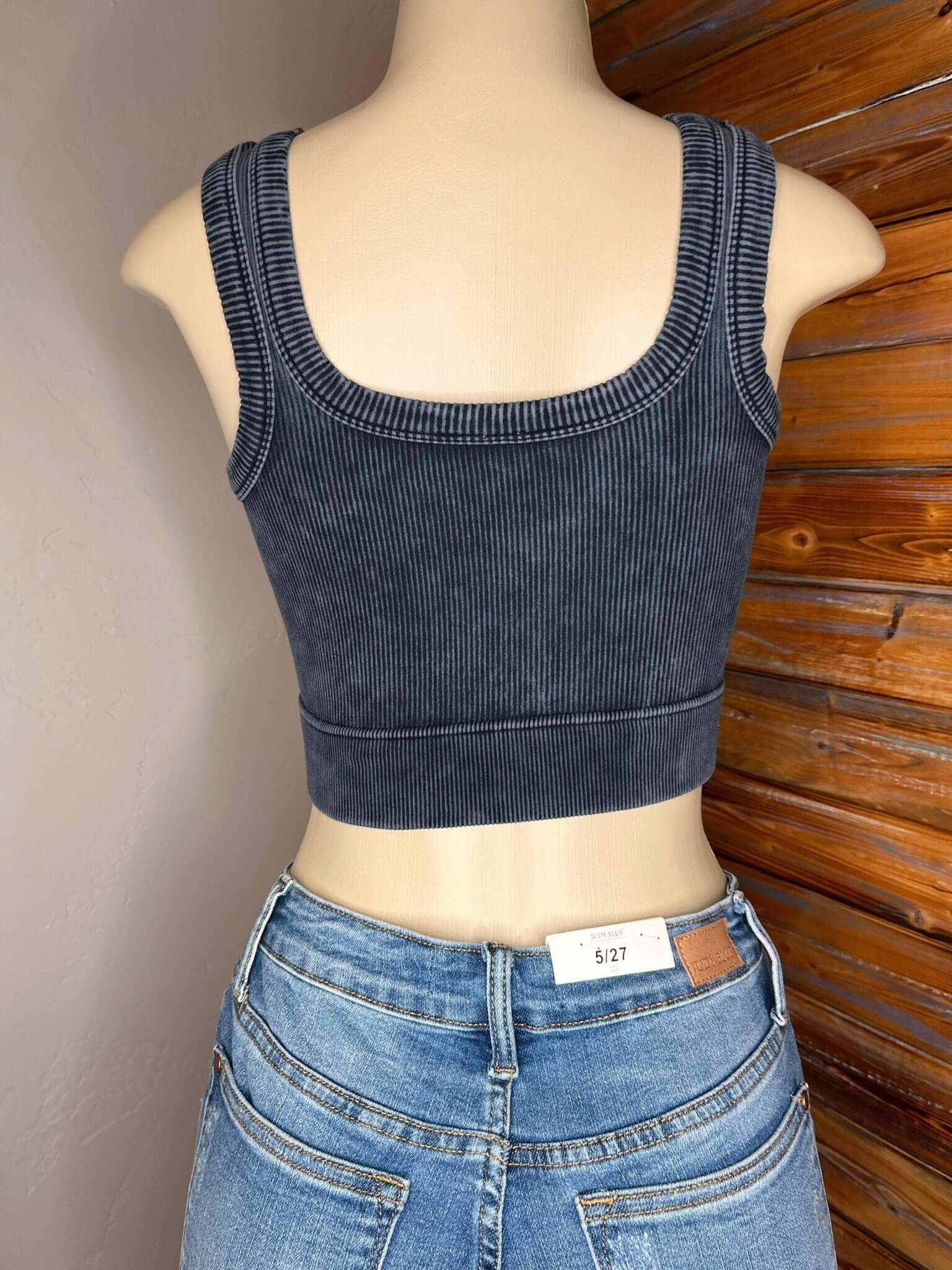 Flirty Square Neck Brami Cropped Tank Top - Ash Black - Lavender Hills BeautyZenanaNTW-6138A