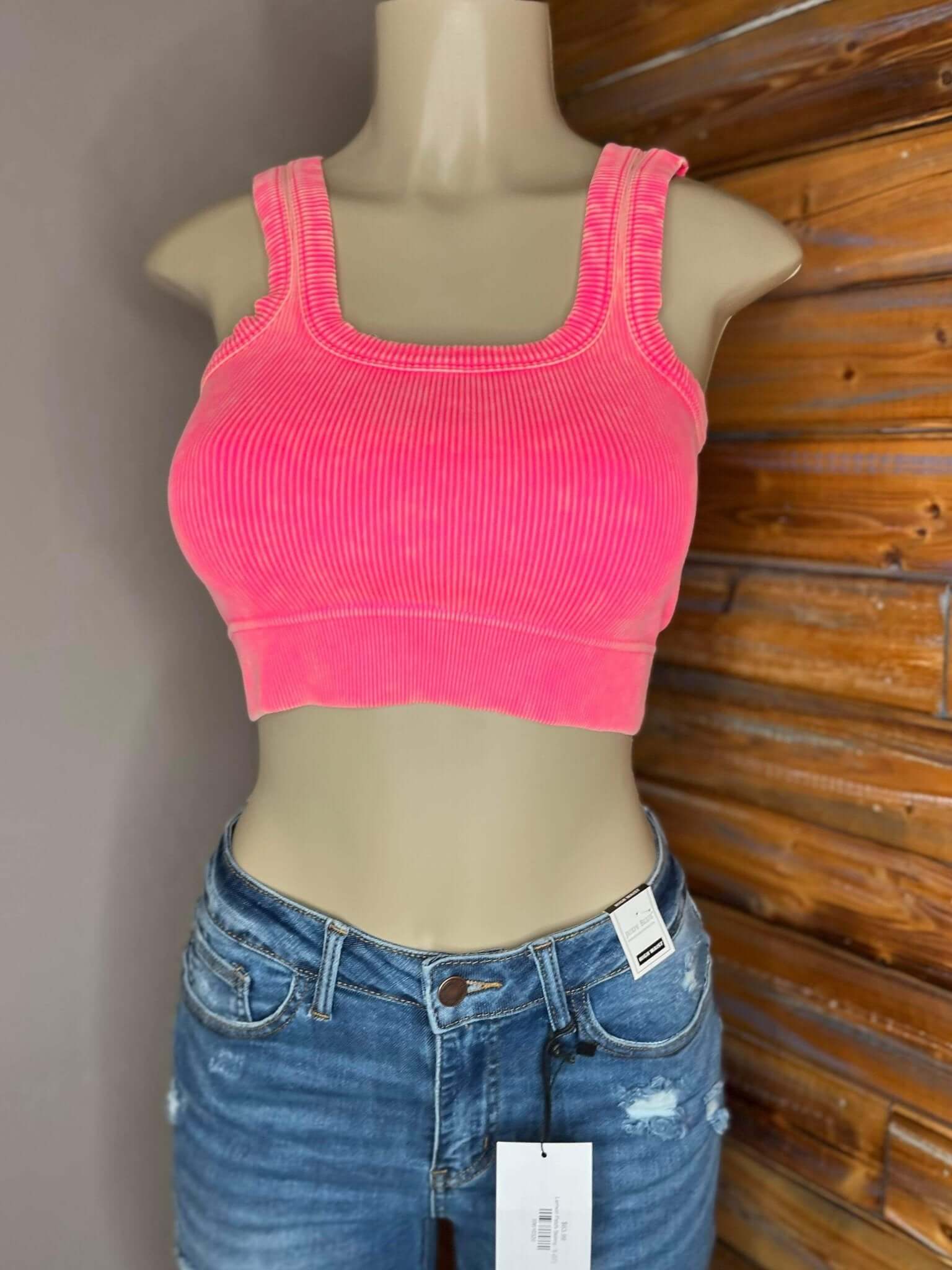 Flirty Square Neck Brami Cropped Tank Top - Coral Fuchsia - Lavender Hills BeautyZenana
