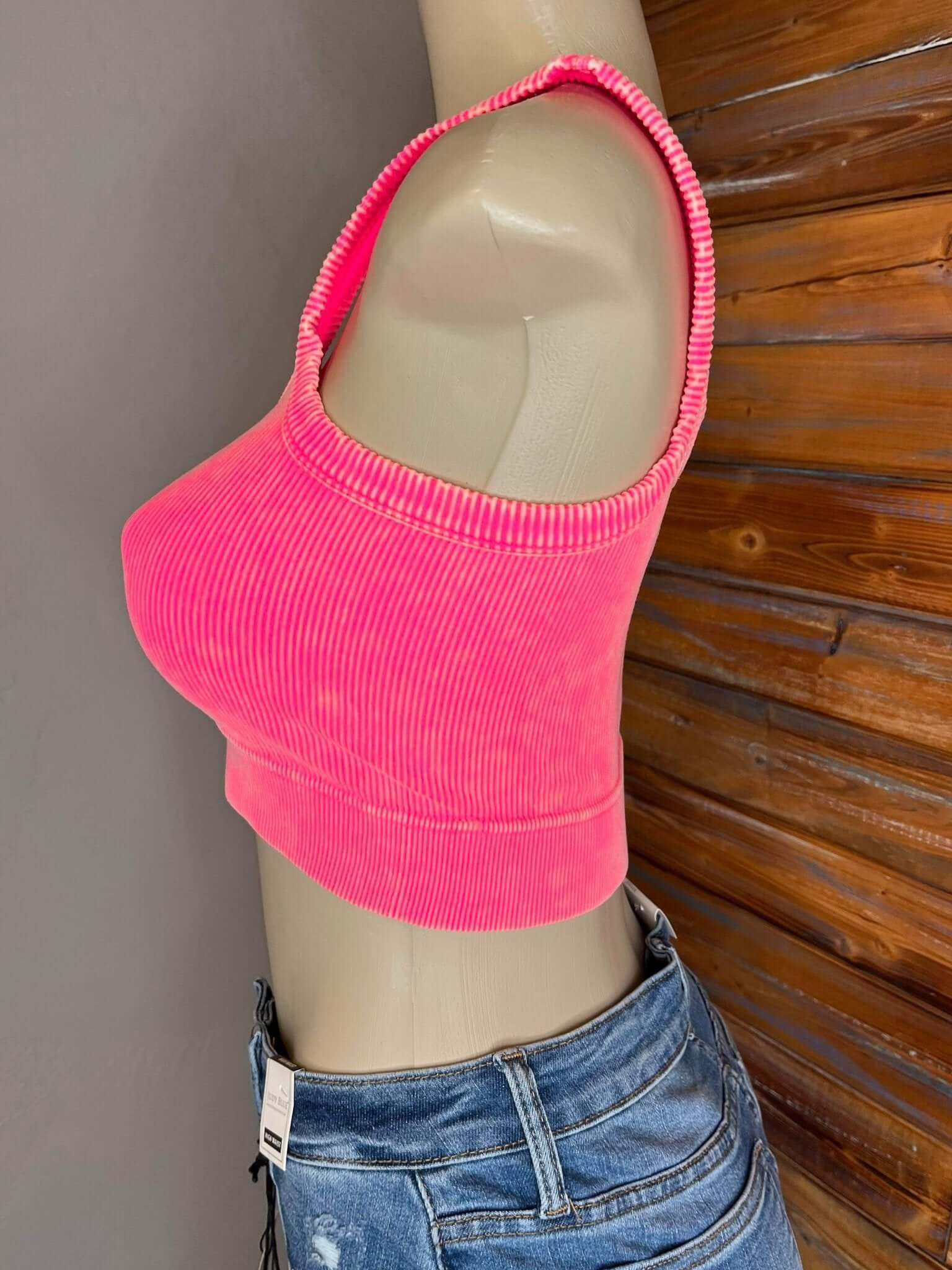 Flirty Square Neck Brami Cropped Tank Top - Coral Fuchsia - Lavender Hills BeautyZenana