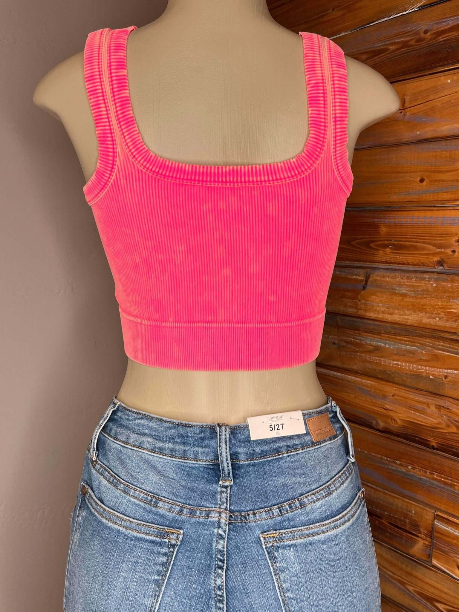 Flirty Square Neck Brami Cropped Tank Top - Coral Fuchsia - Lavender Hills BeautyZenana