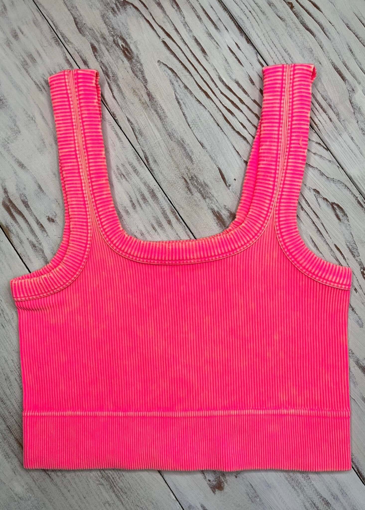 Flirty Square Neck Brami Cropped Tank Top - Coral Fuchsia - Lavender Hills BeautyZenana