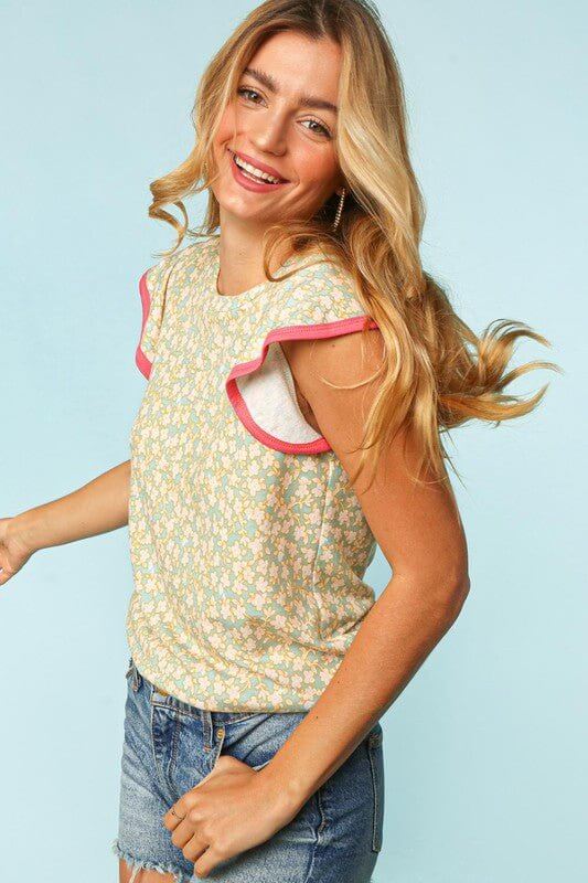 Floral Breeze Ruffle Short Sleeve Top - Lavender Hills BeautyHaptics