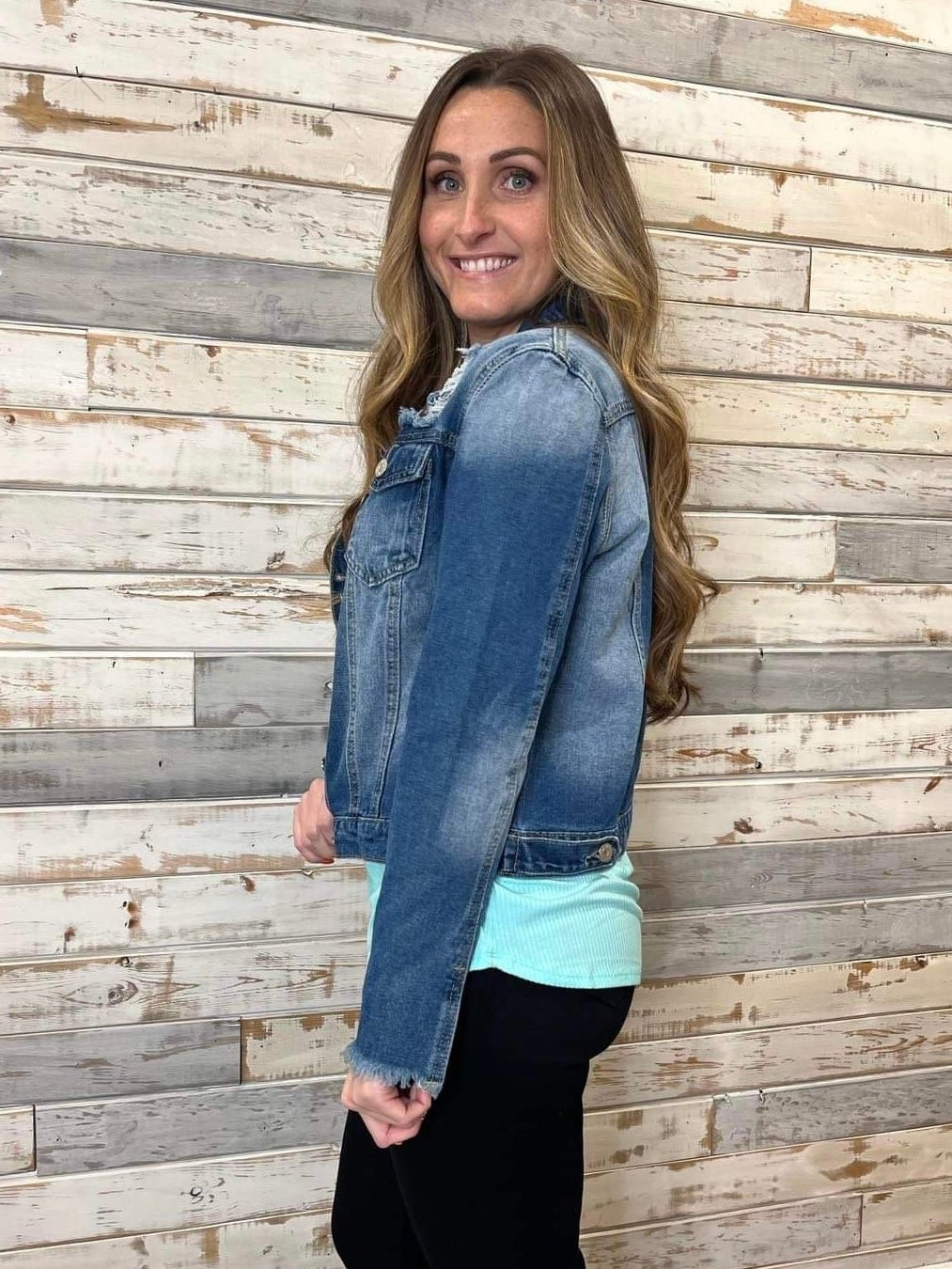 Frayed Cuff Distressed Denim Jacket - Lavender Hills BeautyLavender Hills Beauty Studio