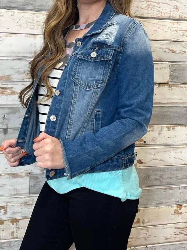 Frayed Cuff Distressed Denim Jacket - Lavender Hills BeautyLavender Hills Beauty Studio