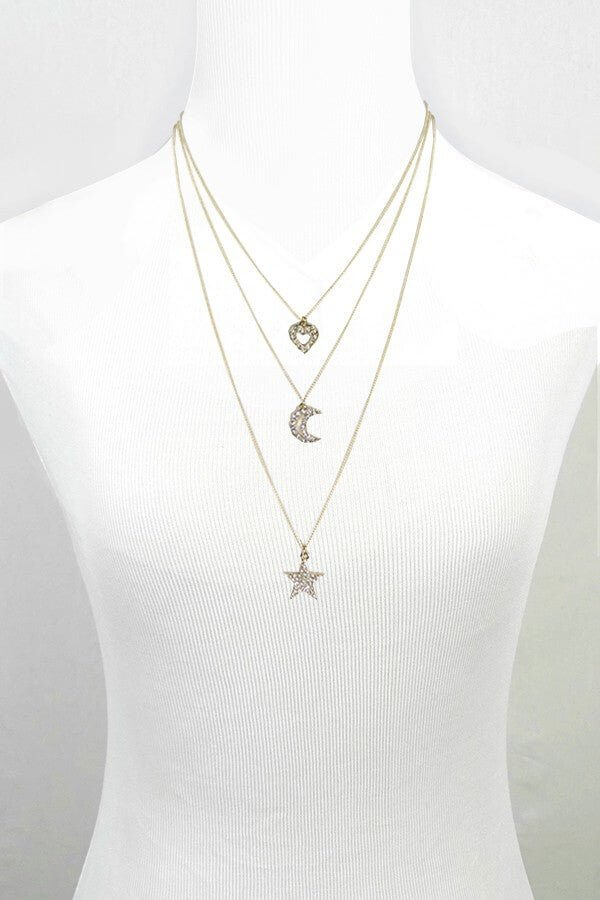Heart Moon Star Triple Layer Necklace - Lavender Hills BeautyLavender Hills Beauty470119051