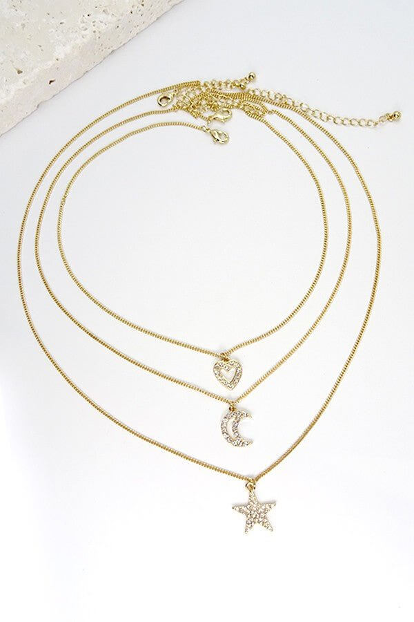 Heart Moon Star Triple Layer Necklace - Lavender Hills BeautyLavender Hills Beauty470119051