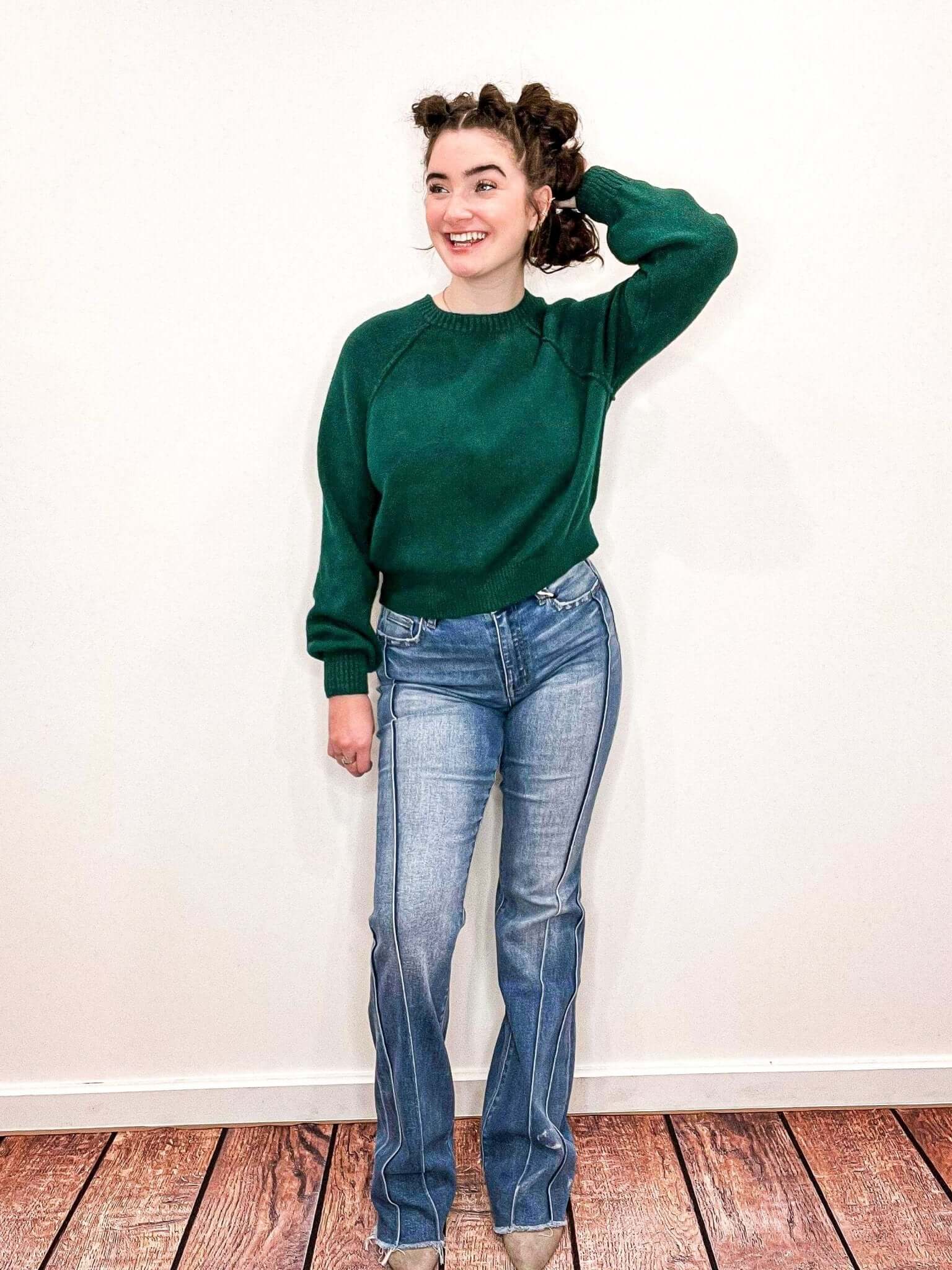 Hunter Green Raglan Long Sleeve Sweater - Lavender Hills BeautyZenana