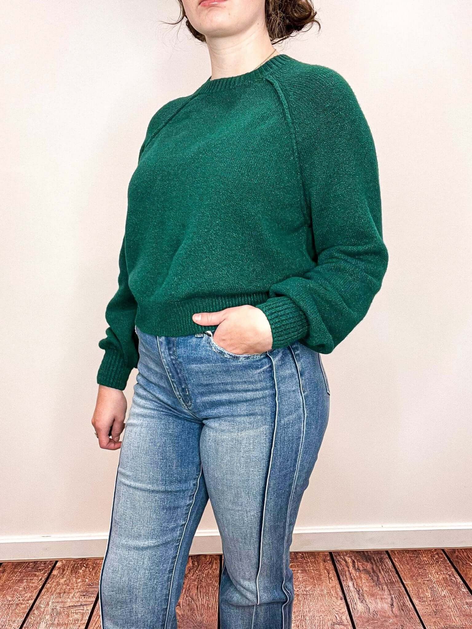 Hunter Green Raglan Long Sleeve Sweater - Lavender Hills BeautyZenana