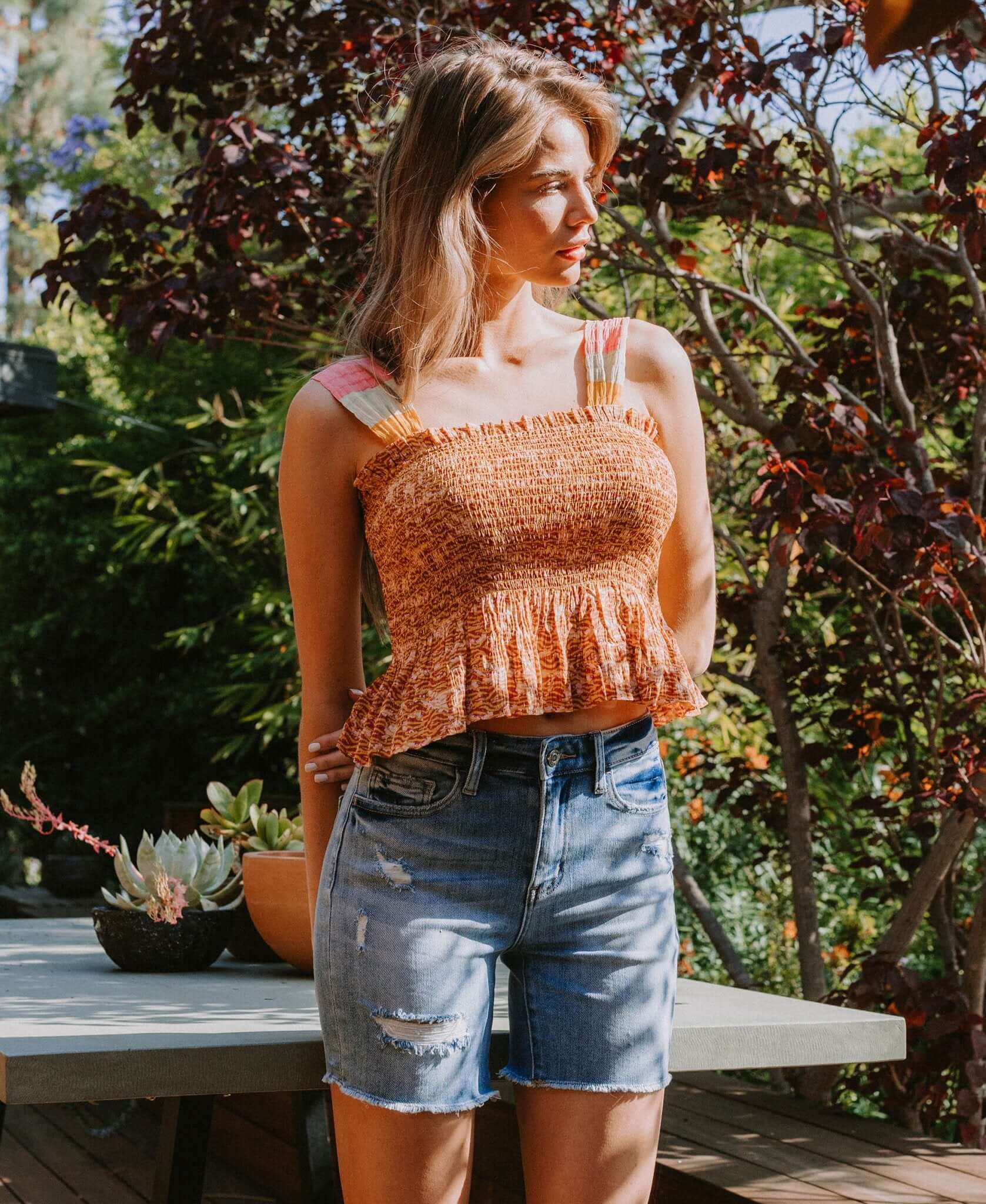 Luminous - Stretch High Rise Midi Denim Shorts | Vervet by Flying Monkey | V2876 - Lavender Hills BeautyVervetV2876