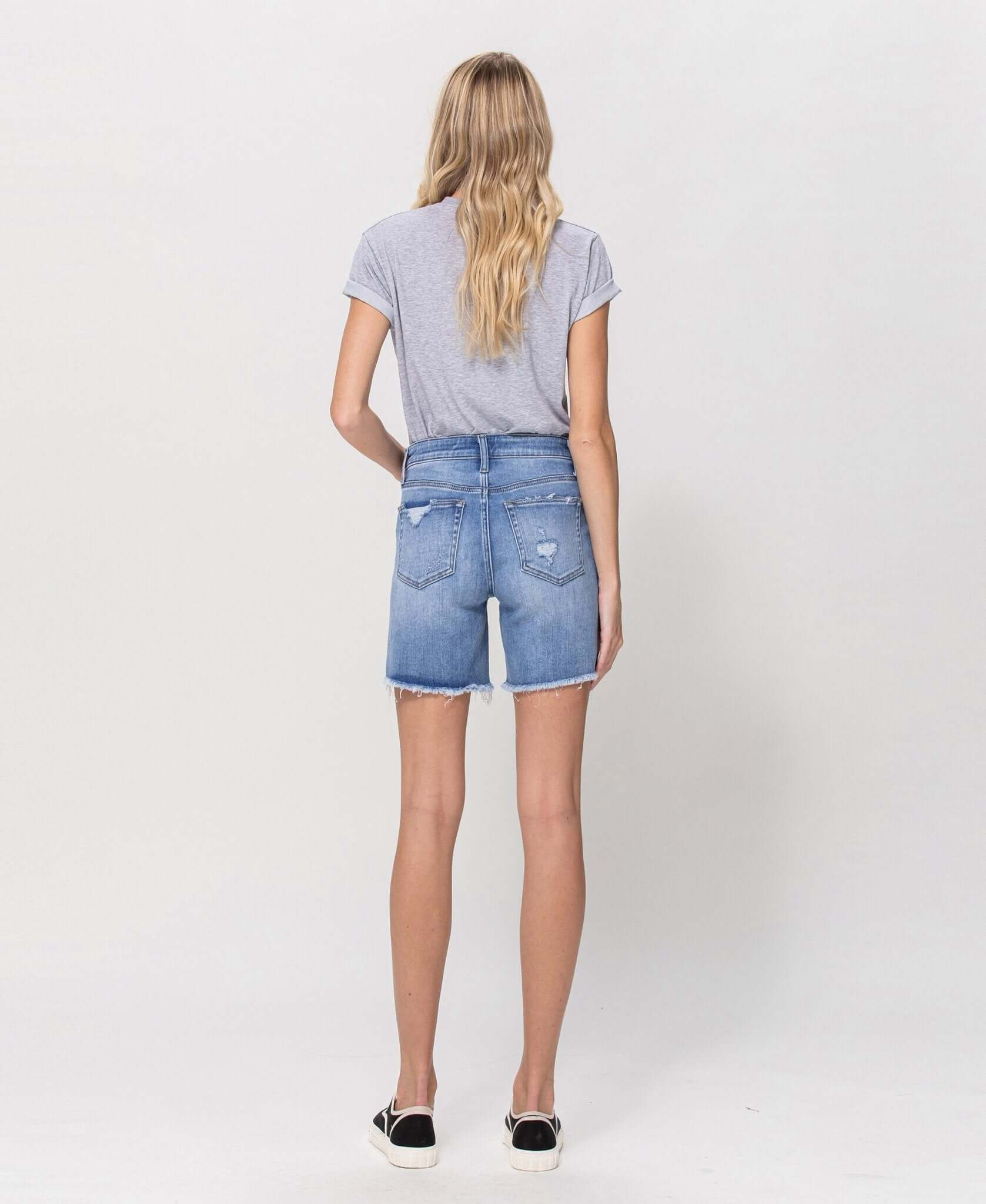 Luminous - Stretch High Rise Midi Denim Shorts | Vervet by Flying Monkey | V2876 - Lavender Hills BeautyVervetV2876