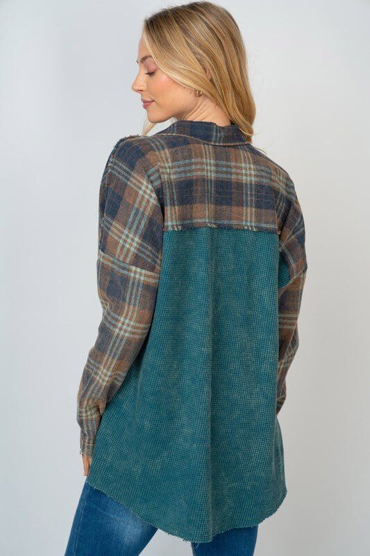 Mixed Up Long Sleeve Thermal Knit Top - Teal - Lavender Hills BeautyWhite Birch