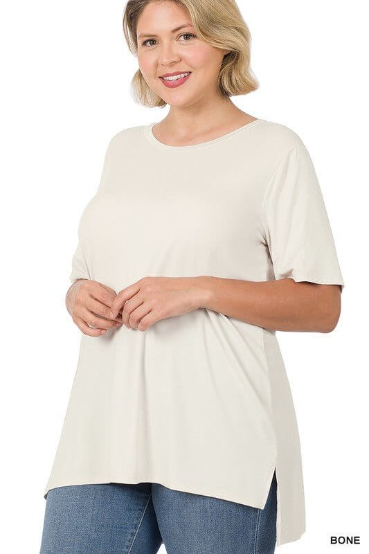 Hi-Low Short-Sleeve Top - Ash Grey, Bone, Black - Lavender Hills BeautyZenana