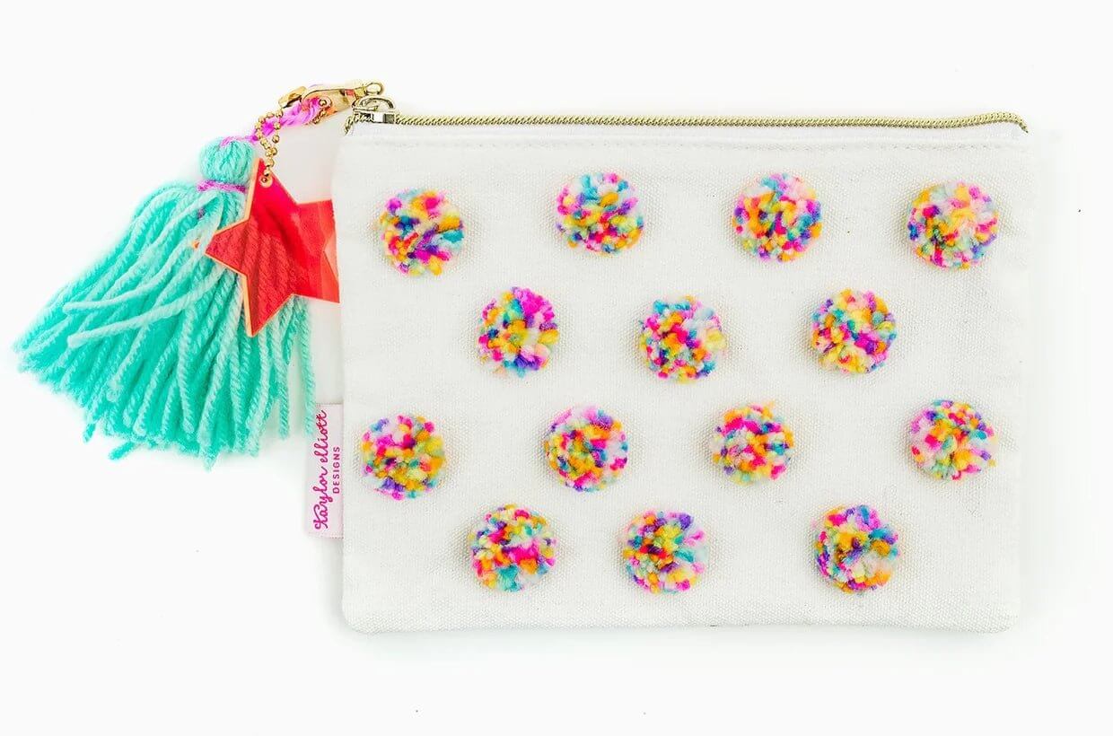 Multi-Colored Pom Pom Pouch Medium - Lavender Hills BeautyTaylor Elliott DesignsPOUCH-12