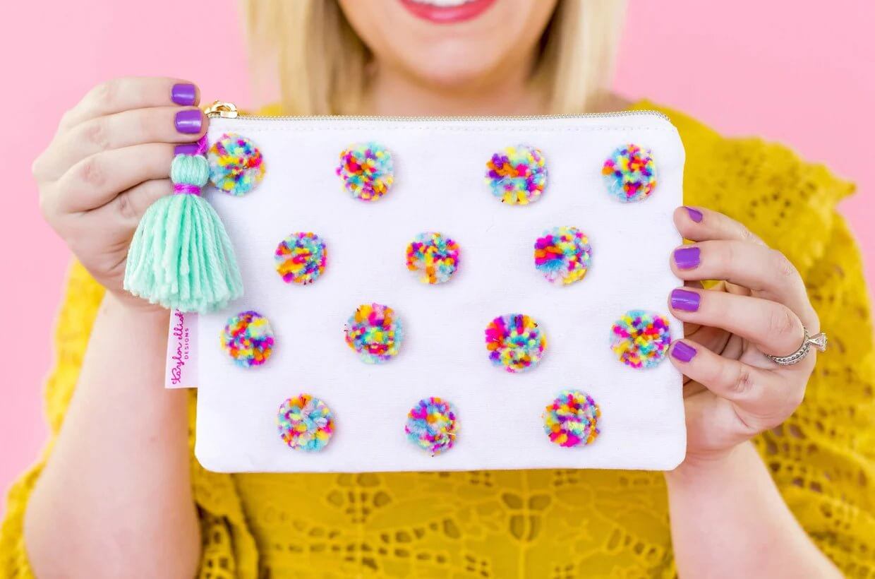 Multi-Colored Pom Pom Pouch Medium - Lavender Hills BeautyTaylor Elliott DesignsPOUCH-12