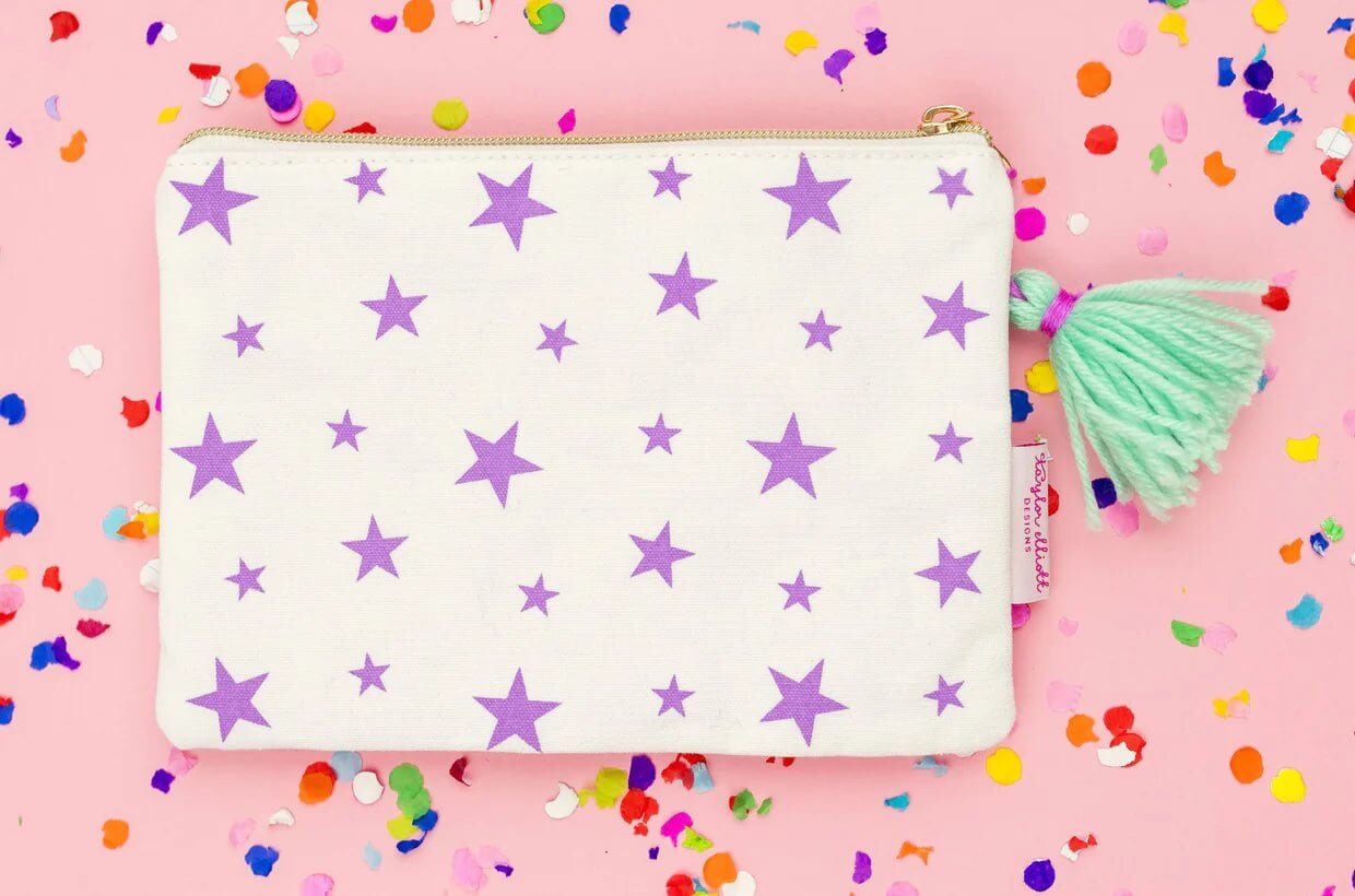Multi-Colored Pom Pom Pouch Medium - Lavender Hills BeautyTaylor Elliott DesignsPOUCH-12