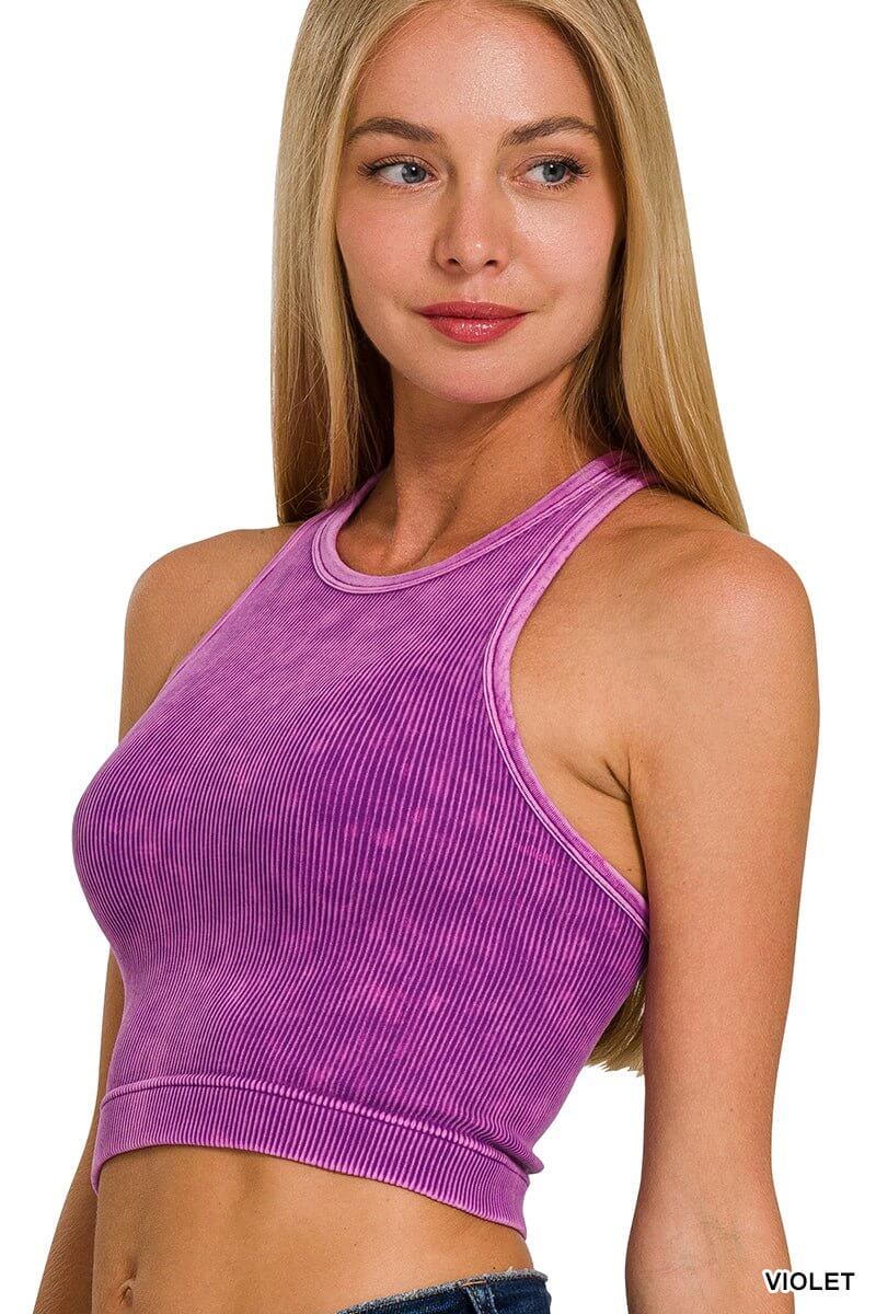 Chic High Neck Racerback Brami Cropped Tank Top - More Colors Available - Lavender Hills BeautyZenana