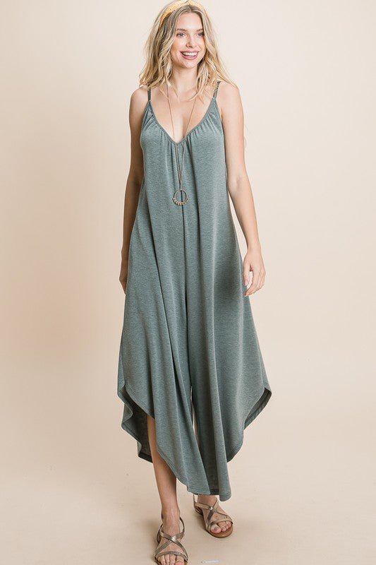 Olive Green French Terry Wide Leg Jumpsuit - Lavender Hills BeautyEmerald Collection