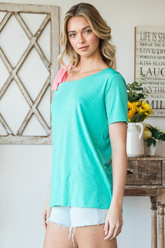 Aqua Green Shoulder Tie Top - Lavender Hills BeautyHeimish USA