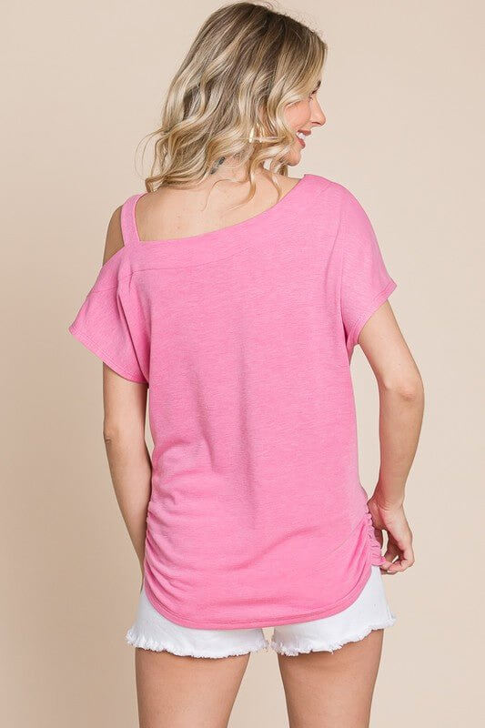 Open Shoulder Ruched Hem Top - Lavender Hills BeautyEmerald Collection