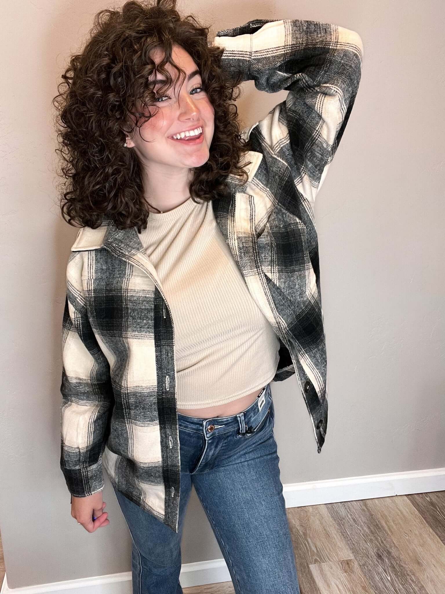 Black & Cream Plaid Flannel Shacket - Lavender Hills BeautyZenana