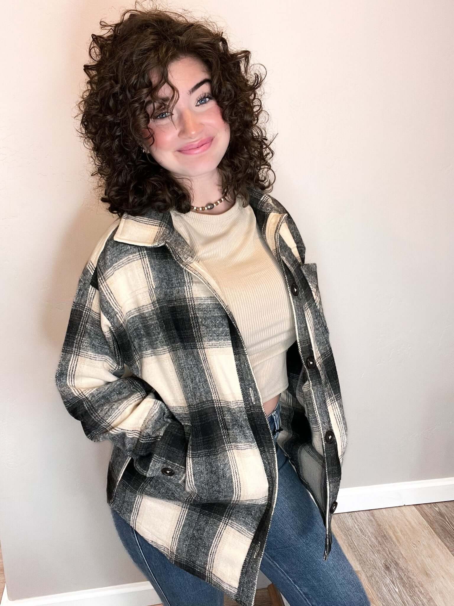 Black & Cream Plaid Flannel Shacket - Lavender Hills BeautyZenana