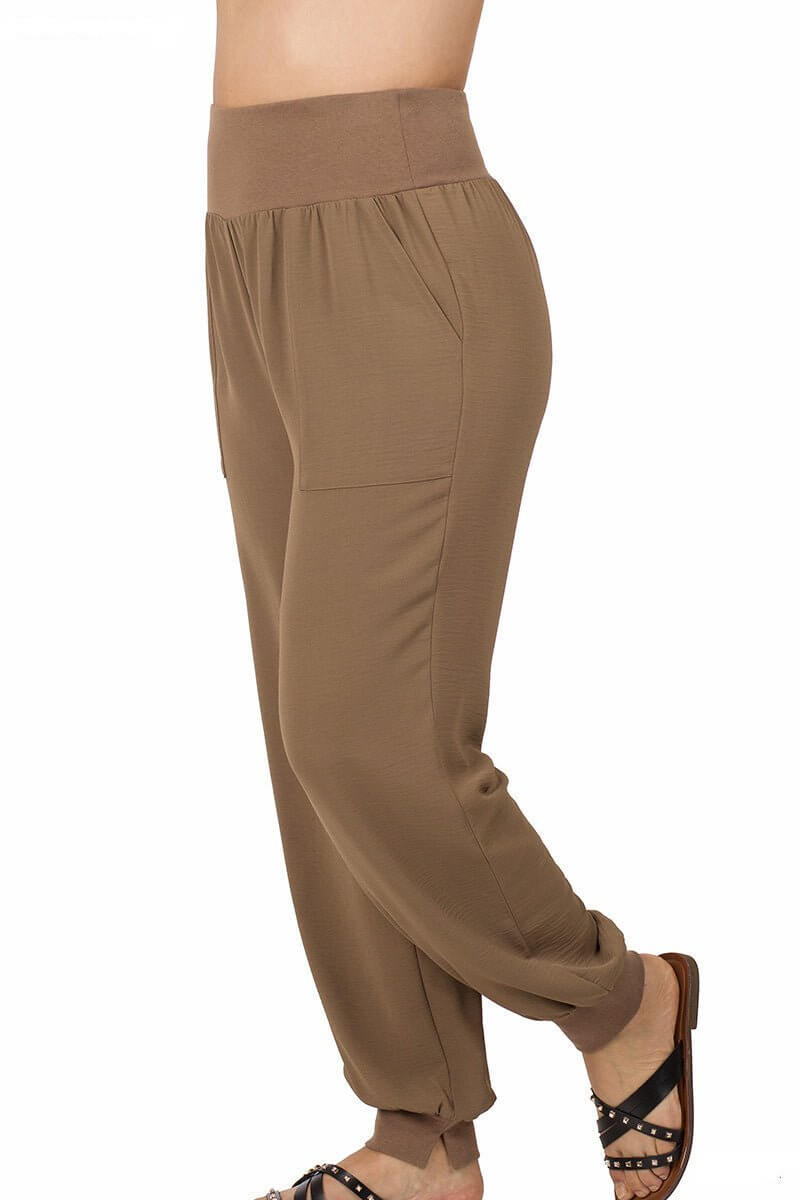 Woven Joggers Pants - Mocha - Lavender Hills BeautyZenana