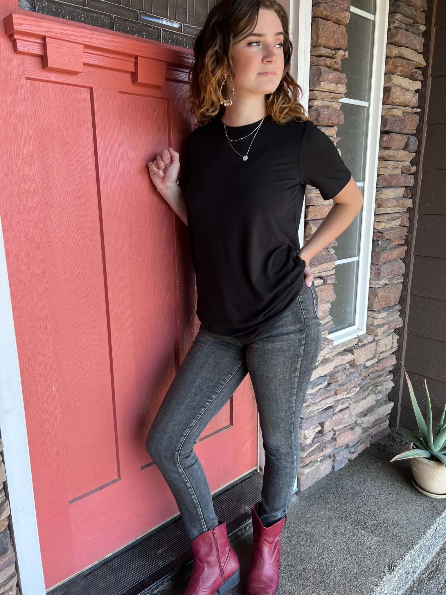 Basic T-Shirt - Black, Teal, Eggplant - Lavender Hills BeautyZenana